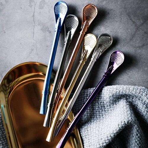 Nordic Creative Coffee Mixing Spoon Stainless Steel Filter Multifunctional Beverage Straw Mixing Spoon Teaspoon