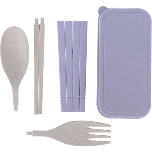Foldable Folding Chopsticks Tableware Set Portable Wheat Straw Fork Cutlery Set