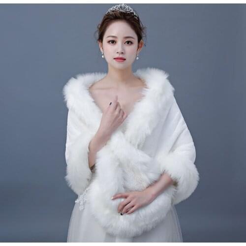 Warm Large Shawls And Wraps Bridal Faux Fur Wrap Wedding Cover Up Stole Bridal Accessories Women Bolero Fur Shrug Jacket
