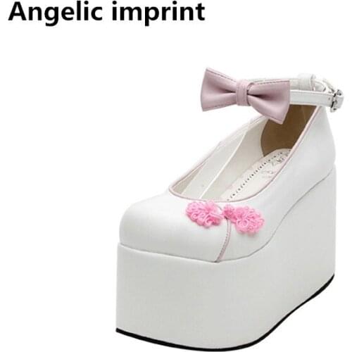 Angelic imprint china national style woman mori girl lolita cosplay shoes lady high wedges heel pumps women princess dress shoes