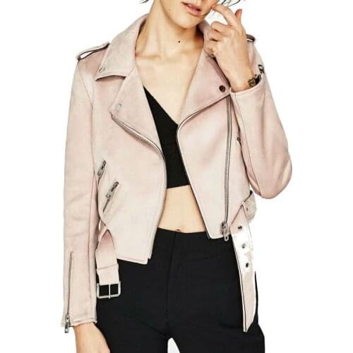 European and American womens spring and autumn new lapel waistband Slim was thin deer velvet leather jacket AL190425