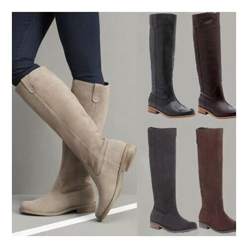 Knees High Flat Boots Women PU Leather Suede Matte Boots Slip On Zapatos De Mujer Solid Riding Winter Shoes rtg6