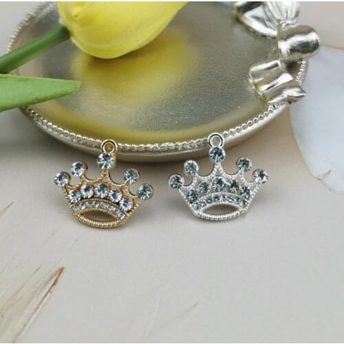 10pcs Shinny Rhinestone Crown Alloy Charms Pendants Jewelry DIY Necklace Bracelet Earrings Keychain Floating 22*25mm