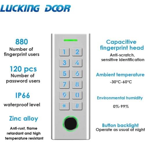 1000 User Metal IP66 Waterproof Standalone Access Controller Backlight Keyboard Fingerprint for Door Access Control System