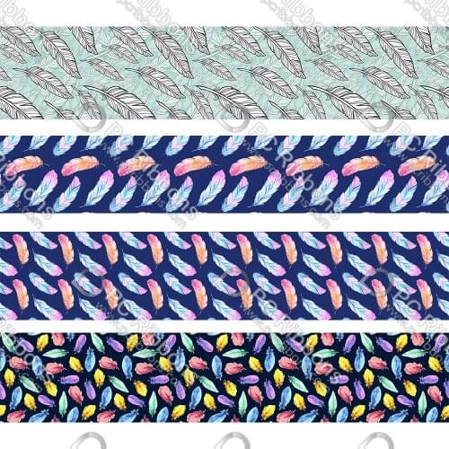 16-75MM Cartoon Feather Printed Grosgrain Polyester Ribbon 50 Yards Gift Wrapping Diy Bows Wedding Drections Ribbons