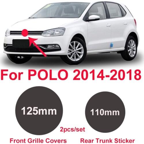 2pcs/set ABS 125mm 110mm for Polo 2014-2018 Front Hood Grill Sticker Badge Covers Car Rear Trunk Boot Emblem Glossy Black/Matte