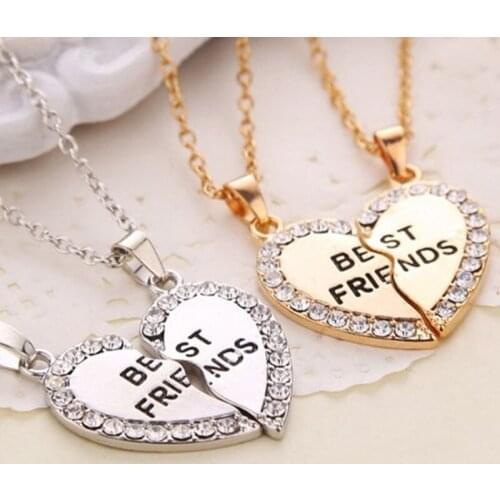 2pcs/set Best Friend Forever BFF Split Heart Necklace Creative Metal Pendant Gold Silver Two-tone Necklace Couples Gifts Jewelry