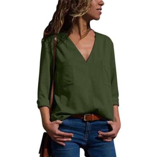 Blusas Femininas New Women V-Neck Solid Cotton Blouse Tops Sexy Fashion OL Long Sleeve Shirt Blouses 3 Colors