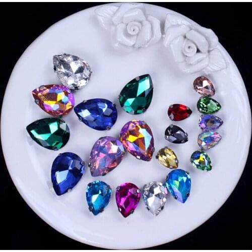 DR Rhinestones Rhinestone Crystals Decor Applique for Clothing Dress Drop Shape Strass Four Claw Rhinestones Decoration Sewing F