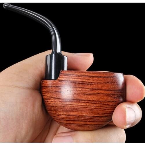9mm Handle Red Sandal Wood Filter Smoking Pipe Pocket Mens Trumpet Handmade Bent Tobacco Pipe Wooden Smoke Accessories