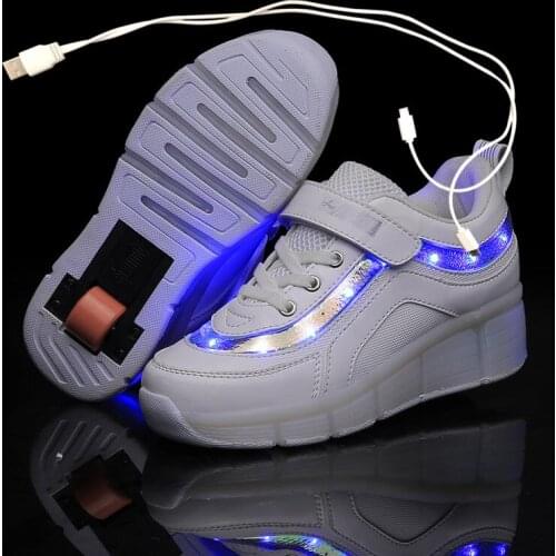 Black Pink White USB Charging Fashion Girls Boys LED Light Roller Skate Shoes For Children Kids Sneakers With Wheels One wheels