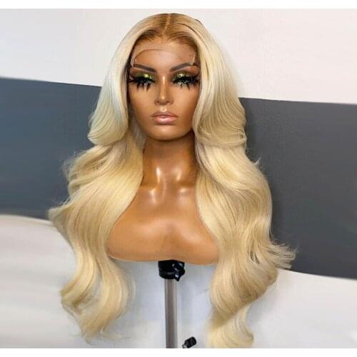 Long Body Wave Brazilian Remy Human Hair Wigs Ombre Blonde 13X4 Lace Front Wigs Middle Part For Women Swiss Lace With Baby Hair