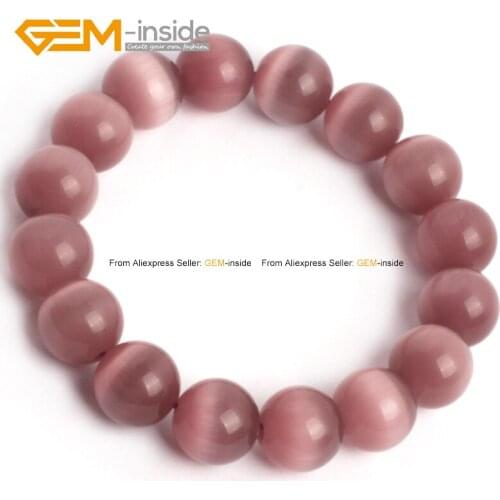 Gem-inside 6-12mm 7.5inch Light Purple Cat Eye Glass Beads DIY Bracelets For Women Gift Trinket Jewelry Elastic Cord Bangle