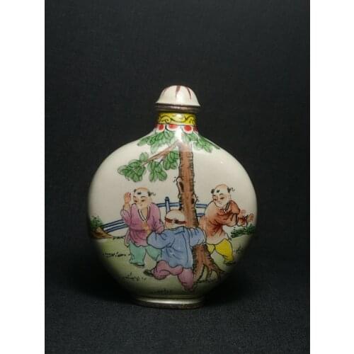 YIZHU CULTUER ART Collection Vintage art Chinese Cloisonne Painting Children play games Snuff Bottle Decoration