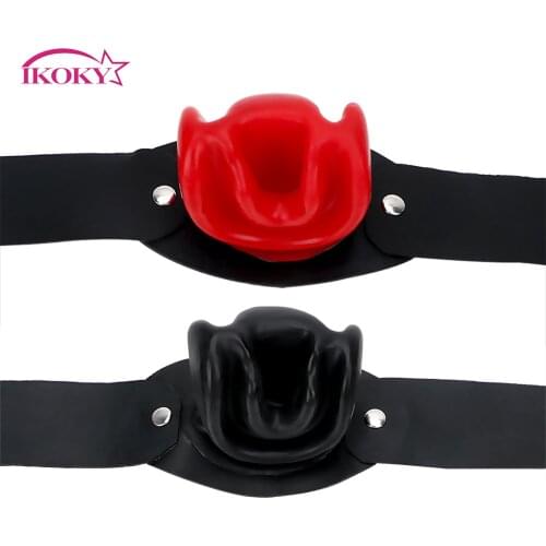 IKOKY Fetish Bondage Open Mouth Safe Latex Sex Toys For Couples Erotic Oral Slave Restraints Dilatation Ball Latex Mouth Plug