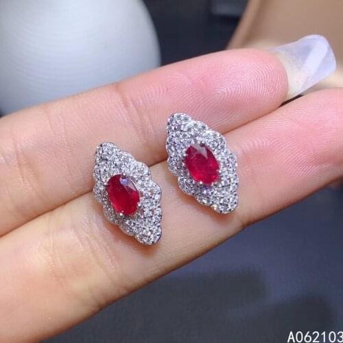 KJJEAXCMY fine jewelry 925 sterling silver inlaid natural ruby Womens luxury noble exquisite Gem Earrings stud support detectio