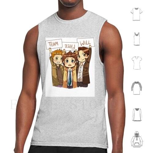 Chibi Team Free Will Ver. 2 Tank Tops Vest Sleeveless Supernatural Sam Winchester Sam Dean Winchester Dean Cas Castiel