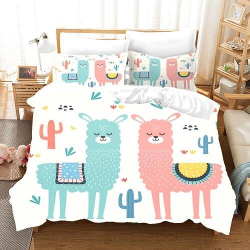 Cartoon Pink Alpaca Kids Bedding Set 3d Duvet Cover Sets Comforter Bed Linen Twin Queen King Single Size Dropshipping Gift