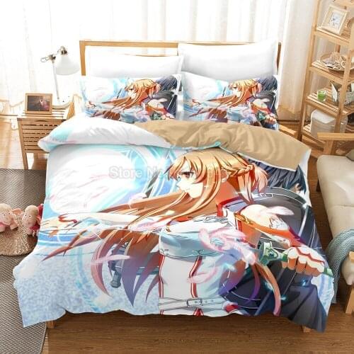Anime SAO Bedding Set Sword Art Online Duvet Cover Sets Comforter Cover Twin Queen King Single Size Home Decor Cartoon Kids Gift