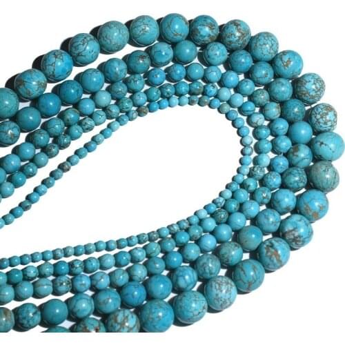 Natural Turquoise Round Loose Beads 4 6 8 10 MM Pick Size For Jewelry DIY Charm Bracelet Making