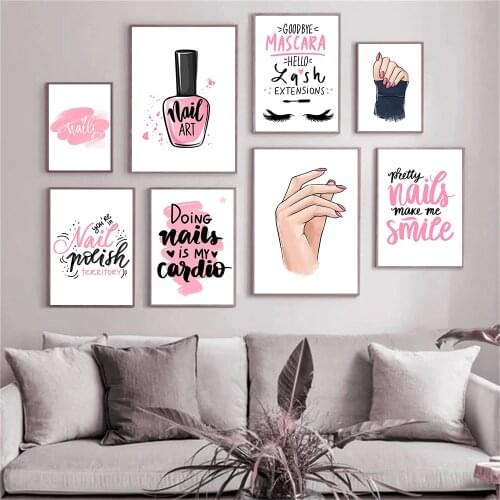 Nail Polish Canvas Poster Pink Quotes Prints Eyelash Fashion Wall Art Canvas Painting Modern Wall Pictures Beauty Salon Decor