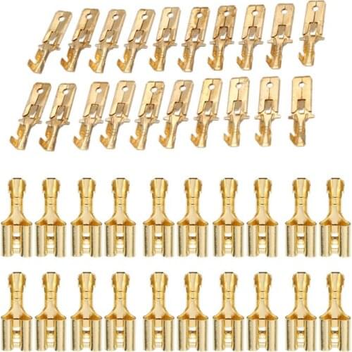 40 Pcs Brass Crimp Terminal Spade Connectors, 20 Pcs Female & 20 Pcs Male
