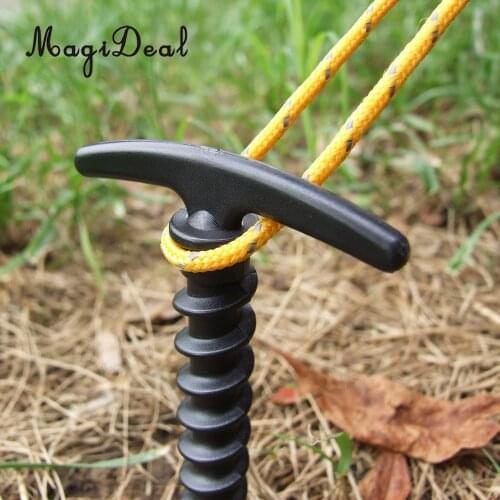 MagiDeal 5Pcs Endurable Outdoor Ultralight Camping Tent Stakes Pegs Pins Plastic Nylon Screw Spiral Nails Awning Trip Kit Black