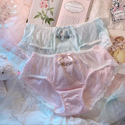 Japanese soft sister sweet sexy Japanese sweet cotton embroidery transparent underwear fat