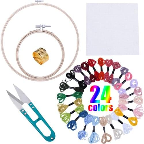 MIUSIE Embroidery Kit Cross Stitch Frame Hoop With 24 Color Embroidery Thread And Sewing Supplies For Beginners