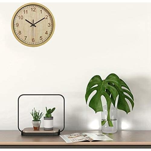 NHBR Modern Non Ticking Wall Clock Silent Round Quartz Wood Grain Wall Clocks for Living Room Office 12 Inch