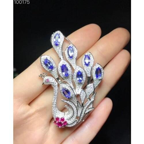 Natural tanzanite , blue gemstone, sterling silver, swan style, can be used as a brooch