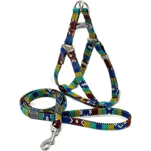 No Pull Dog Harness Reflective Adjustable Step in Puppy Pet Vest Harness Fashion Print Canvas Bulldog Walking Harness with Leash