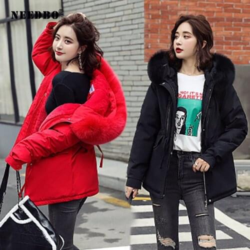 NEEDBO Winter Jacket Women 2020 Fur Hood Parka Mujer Puffer Jacket Women Winter Coat Cotton Padded Warm Casual Casaco Outwear