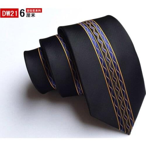 New Fashion Skinny Ties Designer Panel Necktie Black with Golden Blue Wave Stripe