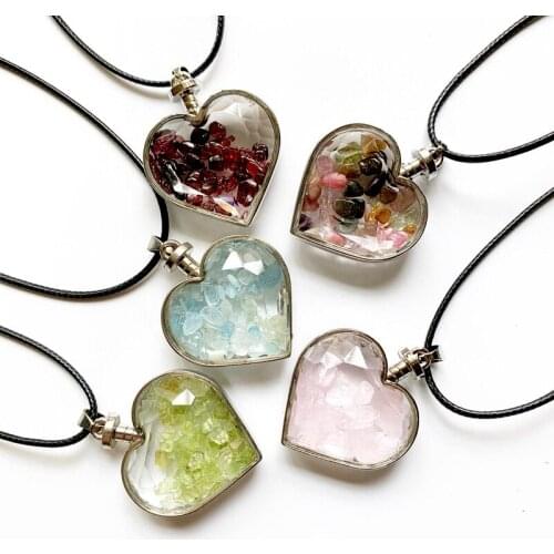 Natural Crystal Heart Stone Pendant Necklace Adjustable Black Cord Handmade Wholesale Dropshipping 1pc