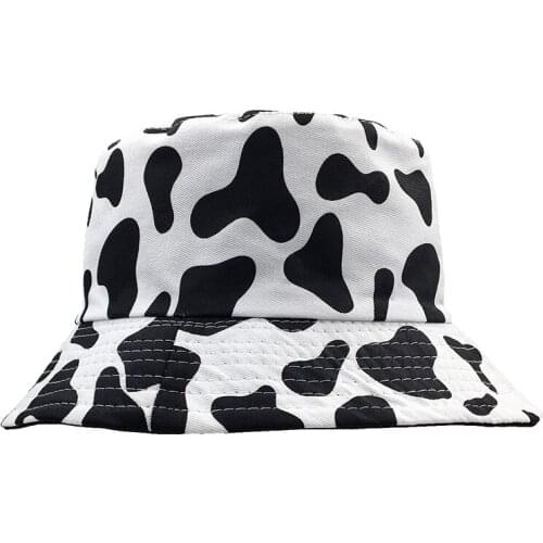 2020 New Fashion Reversible Black White Cow Print Bucket Hat Summer Sun Caps For Women Men Fisherman Hat