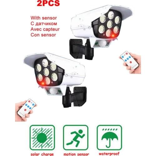2pcs remote solar fake monitor dummy camera 3 modes PIR motion sensor wall light garden energy lamp smart on at night outdoor st