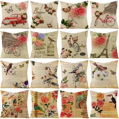Retro Bird Linen Decorative Throw Pillows Cushion Cover Lumbar Pillow Covers Cushion Cover Promotion Home Decoration Pillowca