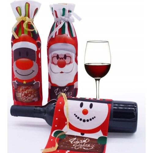 Christmas Red Wine Bottle Cover Whisky Brandy Drinks Bottle Bag Holiday Birthday Party Table Setting Supplies