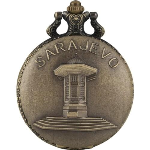 Sarajevo Sapele Sebli Pavilion Fountain Design Quartz Pocket Watch Necklace Pendant Chain Art Collections Top Gift for Men Women