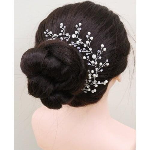 Silver Rhinestone Wedding Headband Flower Head Jewelry Bride Headdress Women Hair Accessories Beads Handmade Bridal Hair Vine