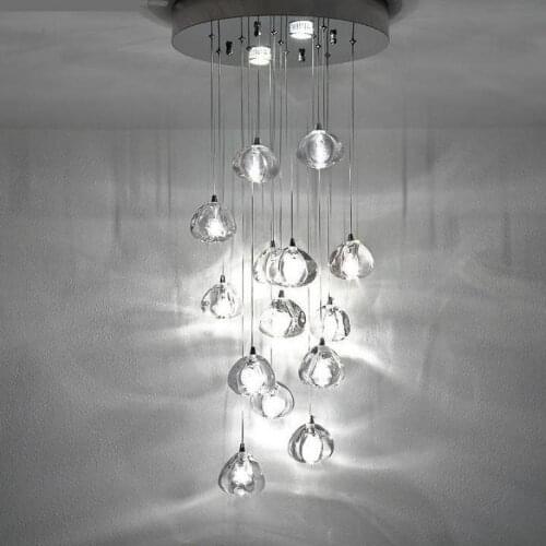 Modern G4 led Staircase Chandelier Irregular glass ball stair lighting led ceiling fixture Living Room Hall spiral Chandelier