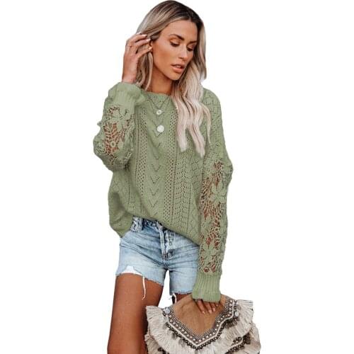 Hollowed Out Flower Sweater Women Loose O-Neck Long Sleeve Pullover Top Women Oversized Knit Sweater Autumn Winter Women Cloth