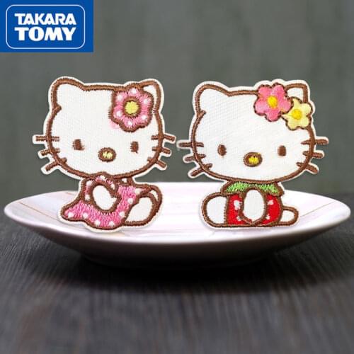 TAKARA TOMY Cute Cartoon Hello Kitty Decoration Sticker Simple Full Embroidery Hot Melt Adhesive Ladies Dress Patch Sticker