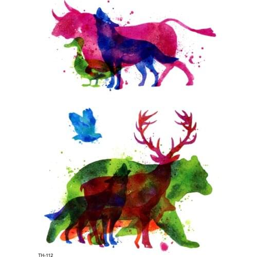5pcs Paiting Animals Waterproof Temporary Tattoos Men Beauty Bull The Flash Tatouage Temporaire Femme Bear Tatoo sticker