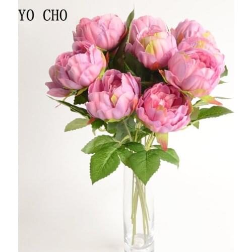 YO CHO Bride Wedding Bouquet Artificial Silk Fake Peony Flowers Home Party Office Decorations Flower Arrangement Table Ornaments