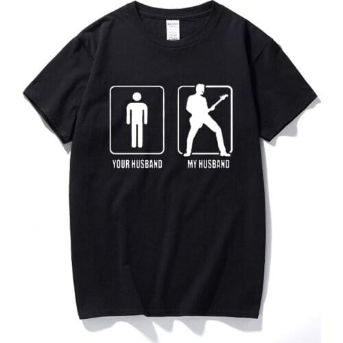 Funny Your Husband My Husband Bass Guitar Printed Funny T-Shirt For Men Short Sleeve Cotton Cartoon T Shirt Tshirt Summer Tops