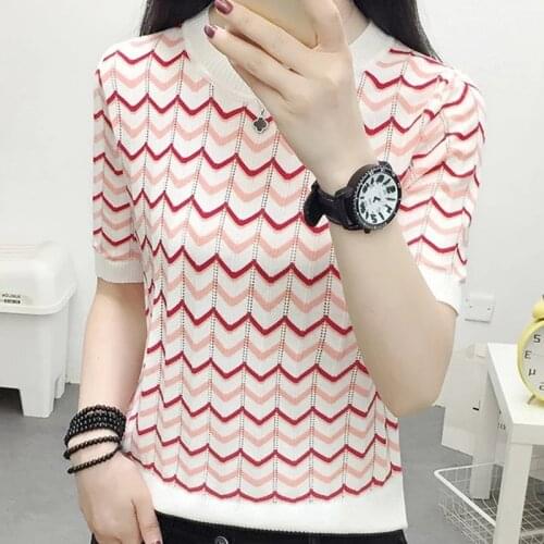 GGRIGHT 2021 Summer Elasticity Striped Knitted T-Shirt Women Fashion Casual T Shirt O-Neck Short SleeveTee Shirt Femme