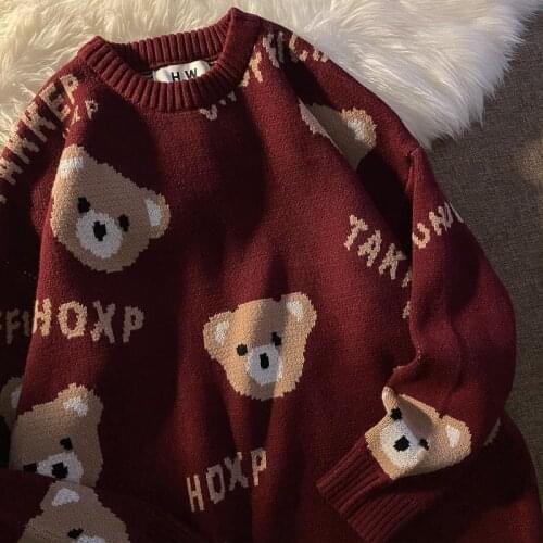 Women Oversize Sweaters Y2K Pullover Kawaii Knitted Bear Sweater Korean Long Sleeve Autumn Winter Women Harajuku Loose Retro Top