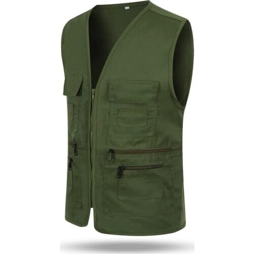 Tactical Vest Mens Jacket Sleeveless Cotton Casual Zipper Waistcoat Male Outerwear Slim Fit Male Jacket Multi-Pockets Vests